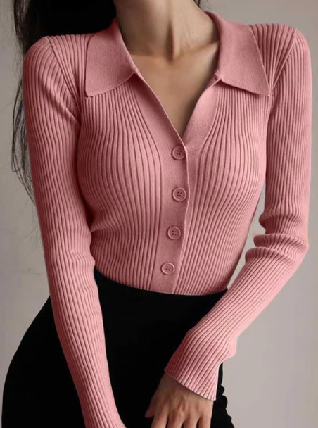 Nicole | Pullover mit Knopfkragen und V-Ausschnitt