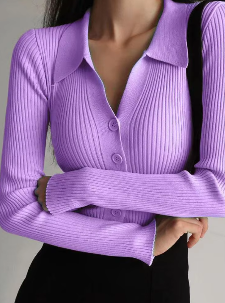 Nicole | Pullover mit Knopfkragen und V-Ausschnitt