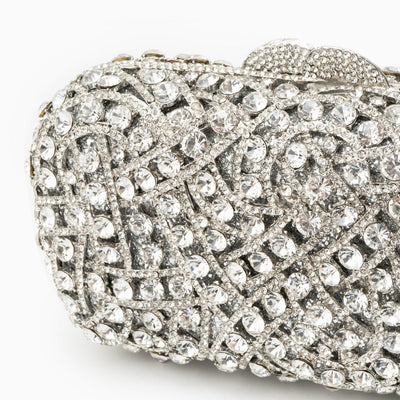 Valentina | Silberne Clutch mit Kristallbesatz – Glitzernde Abendtasche für Damen mit funkelndem Strass