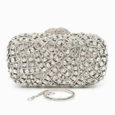 Valentina | Silberne Clutch mit Kristallbesatz – Glitzernde Abendtasche für Damen mit funkelndem Strass