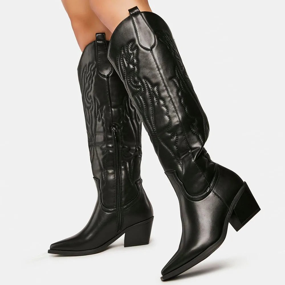 Damen Cowboystiefel kniehoch - Veganes Leder - Westernlook