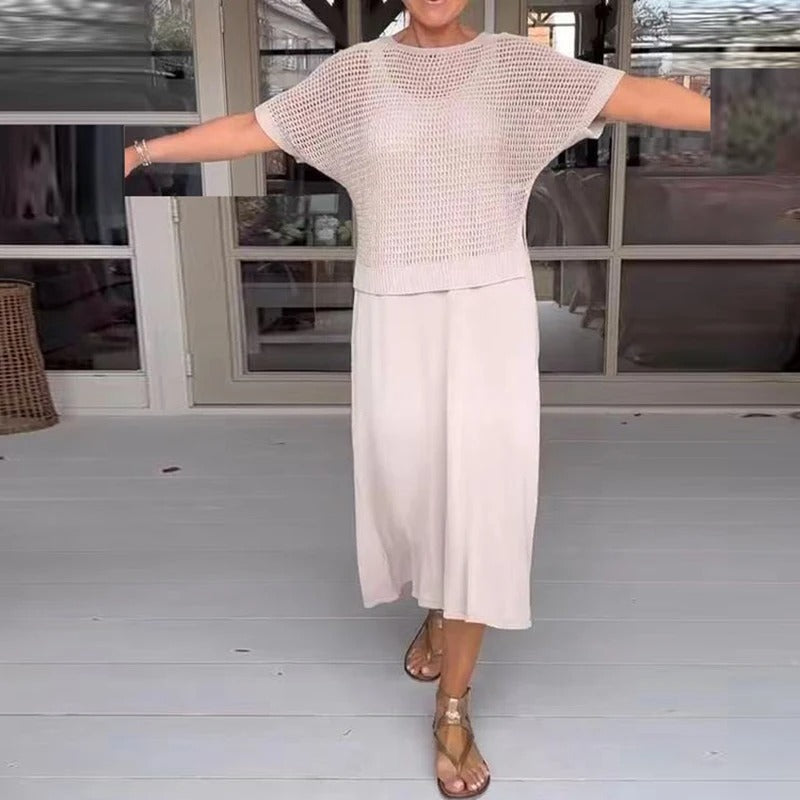 Margarete | Set aus Durchbrochenem Strickoberteil und Midikleid