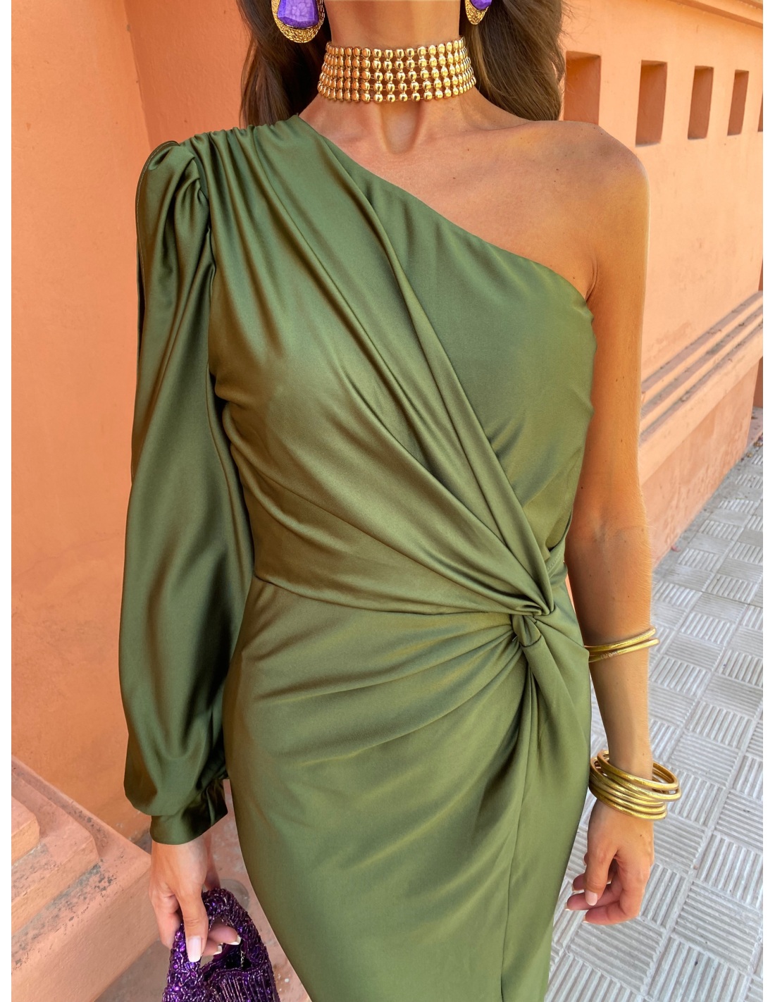 Leonora | One-Shoulder Kleid mit Drapierung & Knoten